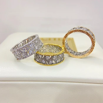 Anelli in argento S925 da uomo e da donna con petali floreali retrò e design raffinato con diamanti, con scelta di larghezza.