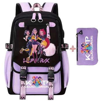 Backpacks 2Pcs Set KPop Demon Hunters Women Student Schoolbags Lovely Backpack With Pencil case Capacity School Bag Gift Mochila 1