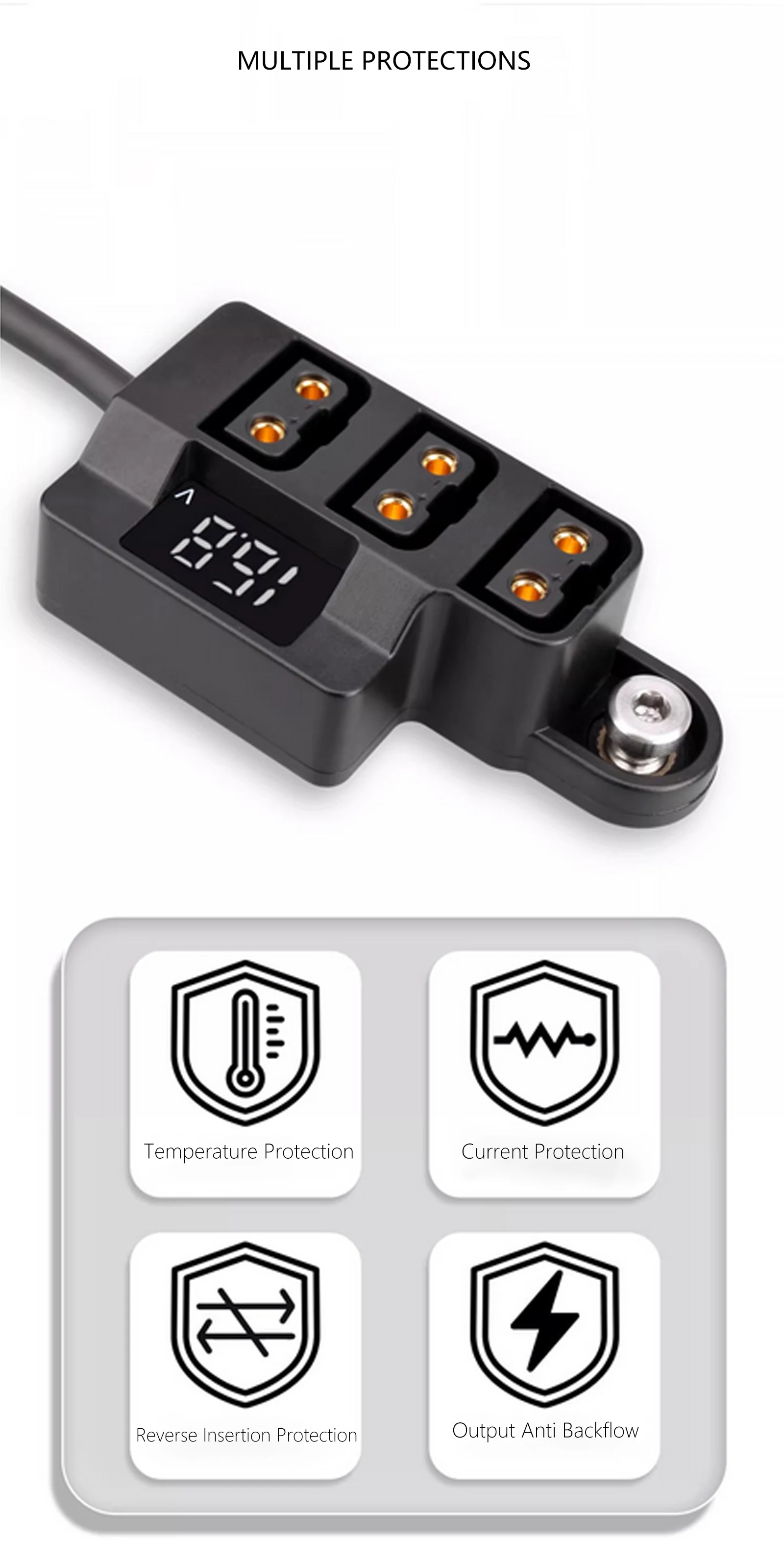 Probty 3-Port D-Tap Splitter Hub Stromkabel mit LED-Digitalanzeige für V-Mount Kamera-Akku Fotografie-Zubehör – Detail 7