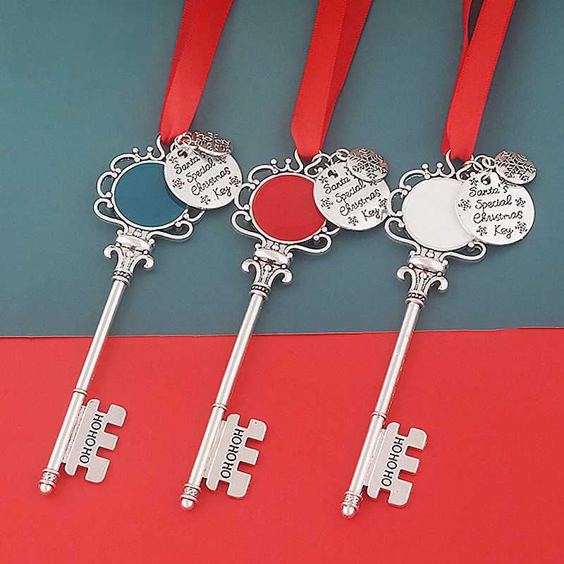  Magic Key Creative Christmas Santa Claus  Keychain Red Ribbon Rope Chain Tree Ornament Fashion Jewelry 2022 New Decor