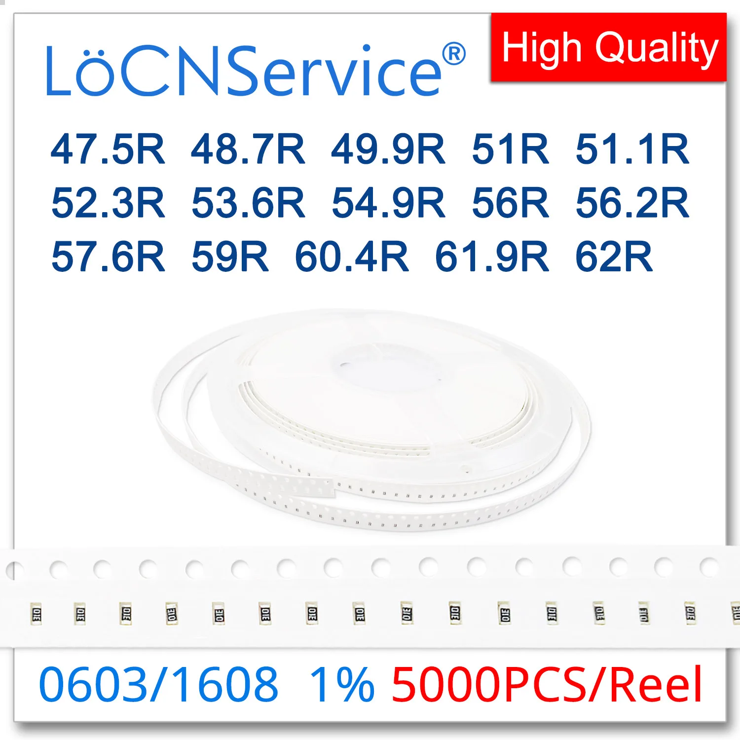 

LoCNService 0603 1% 5000PCS 47.5R 48.7R 49.9R 51R 51.1R 52.3R 53.6R 54.9R 56R 56.2R 57.6R 59R 60.4R 61.9R 62R 1608 Resistor OHM