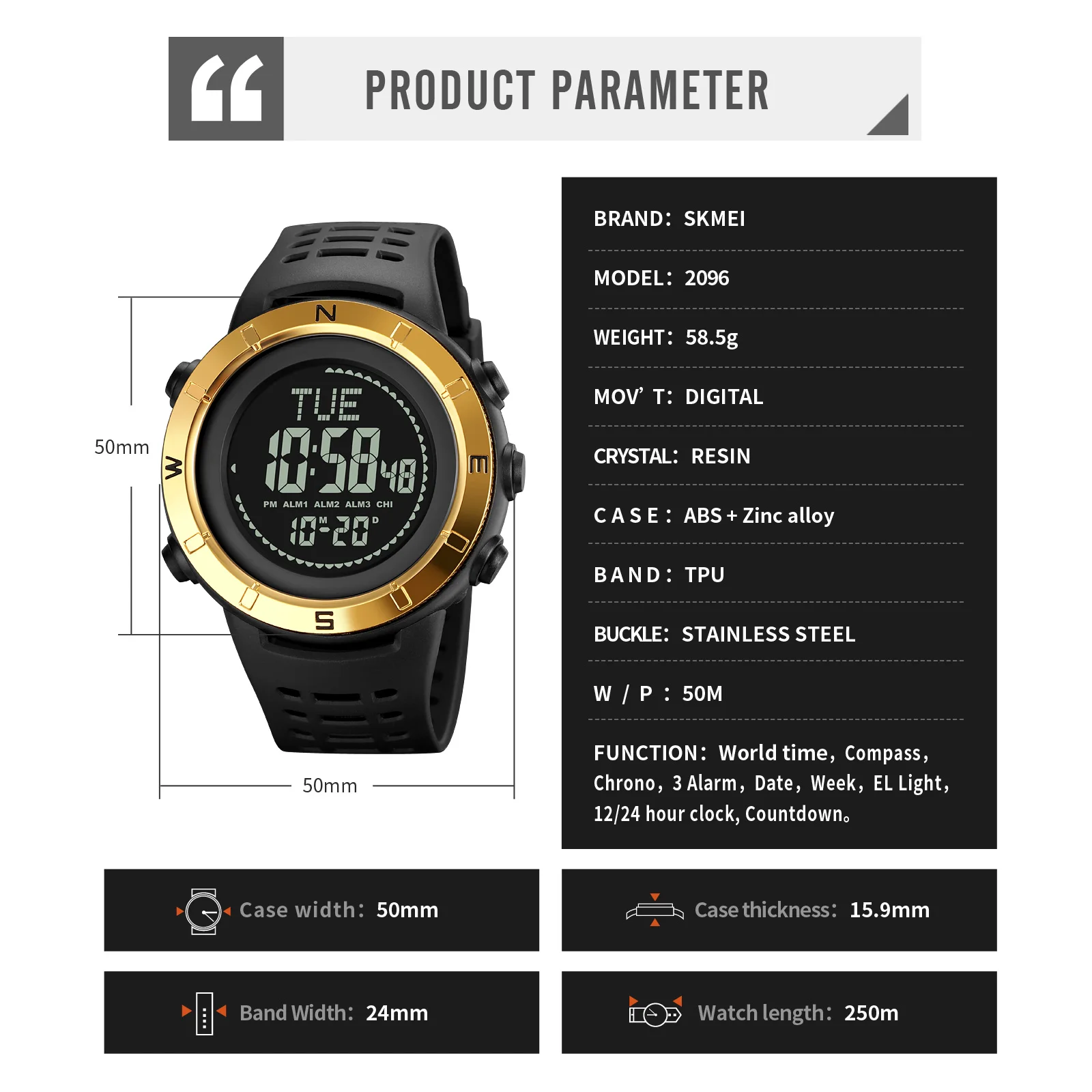 SKMEI Military Men's LED Electronic Watches Stopwatch Date Compass Waterproof Wristwatch Alarm Multifunction Digital Clock Reloj
