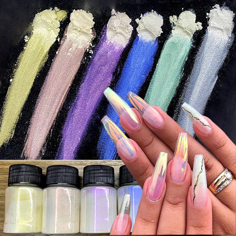 Mermaid Glitter Chrome Powder Bottled Holographic Aurora Pigment Powder DIY Pearl White Rubbing Manicure Dust 1Jar nail powder,nail glitter,nail pigment,nail decoration,nail decorations,reflective powder