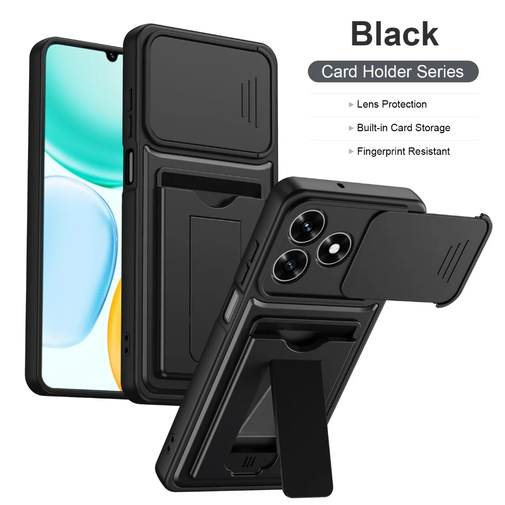Slide Camera Cover Phone Case with Card Holder and Invisible Stand