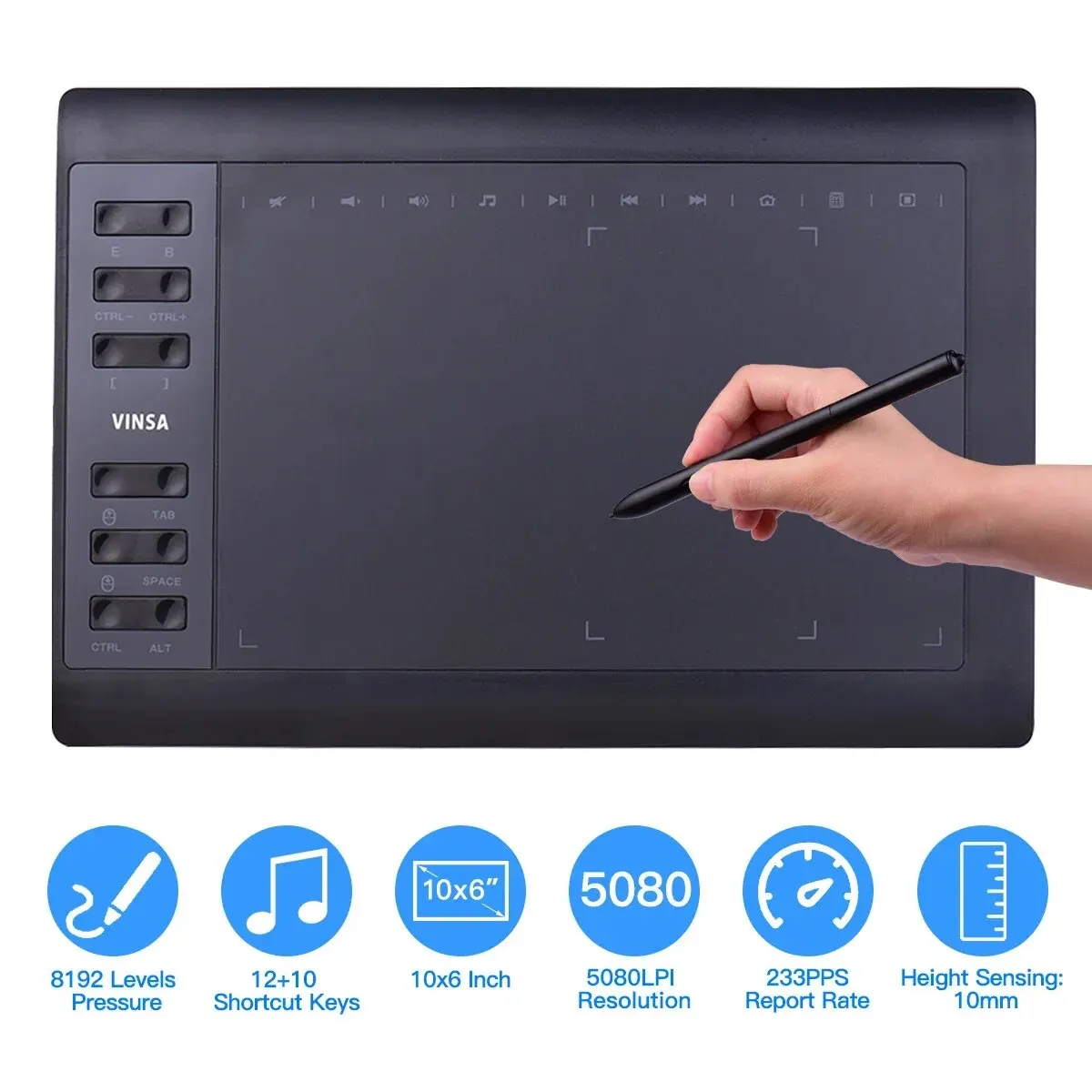 10×6 Inch Professional Graphics Drawing Tablet 12 Express Keys with for Windows Mac for Painting Designing Online Course