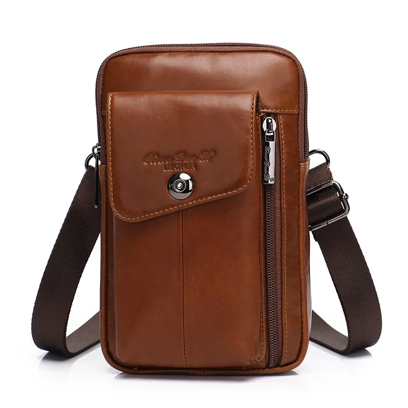 Men's Mini Crossbody Waist Bag Genuine Leather Multifunctional 7-Inch Vintage Shoulder Bags Casual Motorcycle Storage Accessorie - 2