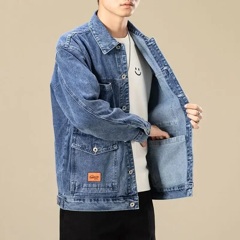 thumbnail image 1 of Abrigo vaquero para hombre, chaqueta vaquera azul con botones y cargo para otoño, ropa Joker al por mayor de bajo coste al precio más bajo, lavado Rock, 1 of 5