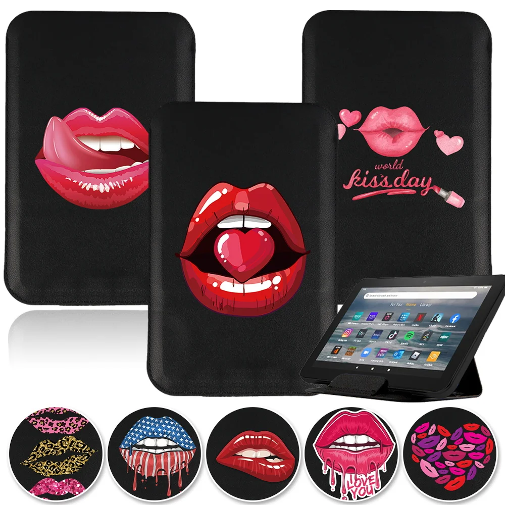 

with Mouth Series Tablet Case for Fire 7/HD 8/HD 10/HD 8 Plus 2020/HD 10 Plus 2021 Sleeve Magnetic Stand Pu Leather Cover Pouch