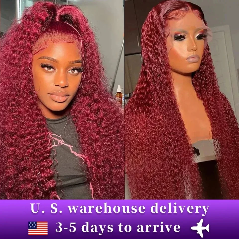 13x6 13x4 HD Deep Wave Lace Frontal Wig Colored Burgundy Lace Front Wig Brazilian Red 99J Curly Front Human Hair Wigs human hair wig