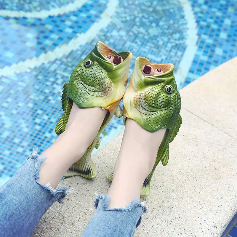 New Fish Slippers  Women's Funny Creative Home Non-slip Fashion Salted Fish Word Drag Men's Trendy Slippers Outdoor Beach