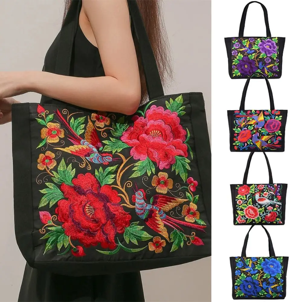 

Canvas Women Shoulder Bag Fashion Ethnic Style Large Capacity Embroidered Tote Bag Handbag Colorful Shopping Bag
