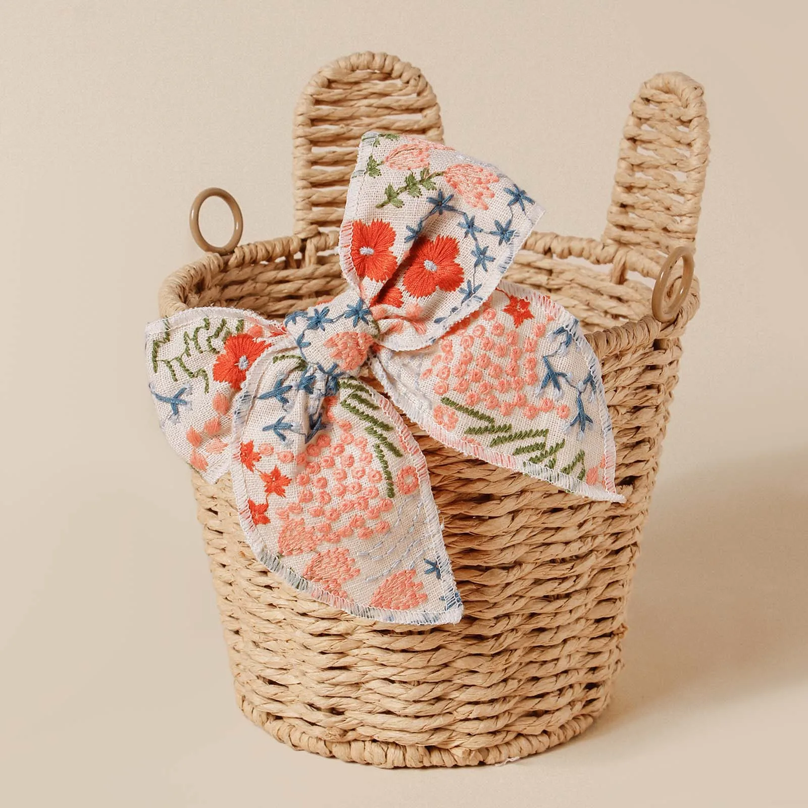 Hair Accessories Flowers Embroidery Cotton Bow Hair Clips For Girls Kids Daily Ponytail Fashion Decor