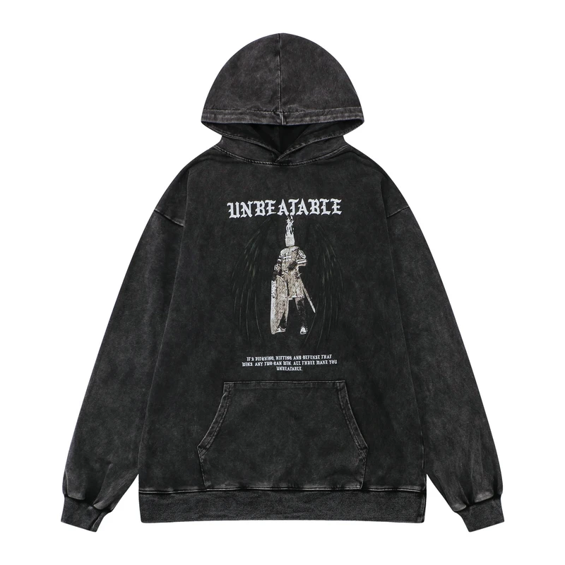 

Hip Hop Washed Hoodie Streetwear Sweatshirt Letter Graphic Print Hooded Pullover 2022 Harajuku Cotton Casual Autumn Sweat Shirt