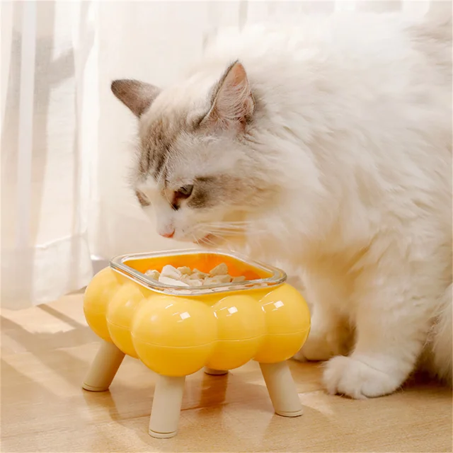 1 PCS New cat eating tall bowl bubble glass four-legged high-leg cat bowl easy to clean pet high-legged neck bowl