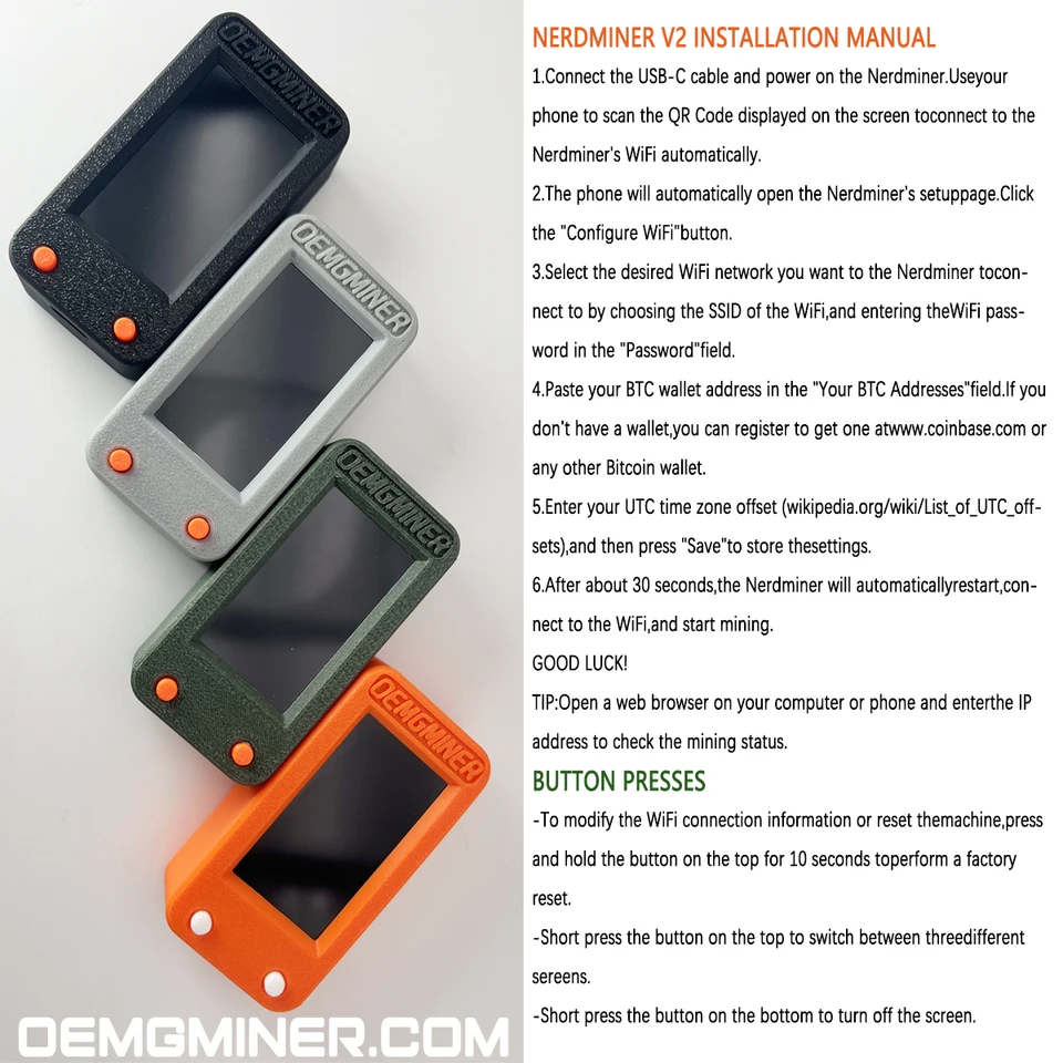 930KH/s Low Power Cryptocurrency Miner NerdMiner V2 MAX Bitcoin Miner -  930KH/s Hash Rate, 1.5W Power For Solo Mining Low Power Miner