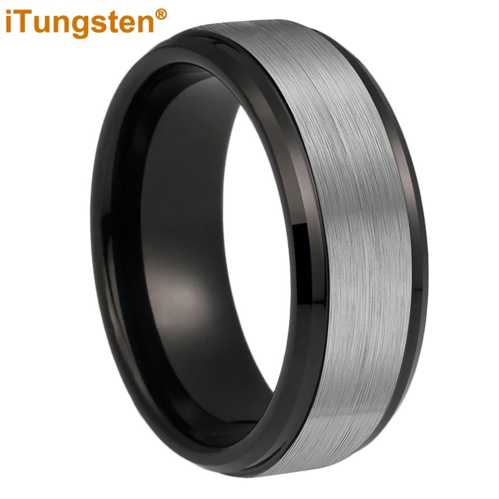 iTungsten 6mm 8mm Men Women Best Seller Ring Tungsten Engagement Wedding Band Trendy Jewelry Stepped Beveled Edges Comfort Fit 3