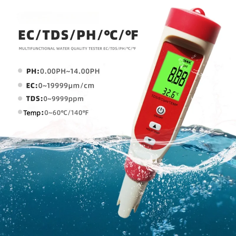 

4 In 1 PH TDS EC Temperature Meter Pocket PH Tester Digital Water Quality Testing Meter for Drinking Water Hydroponic Aquariums