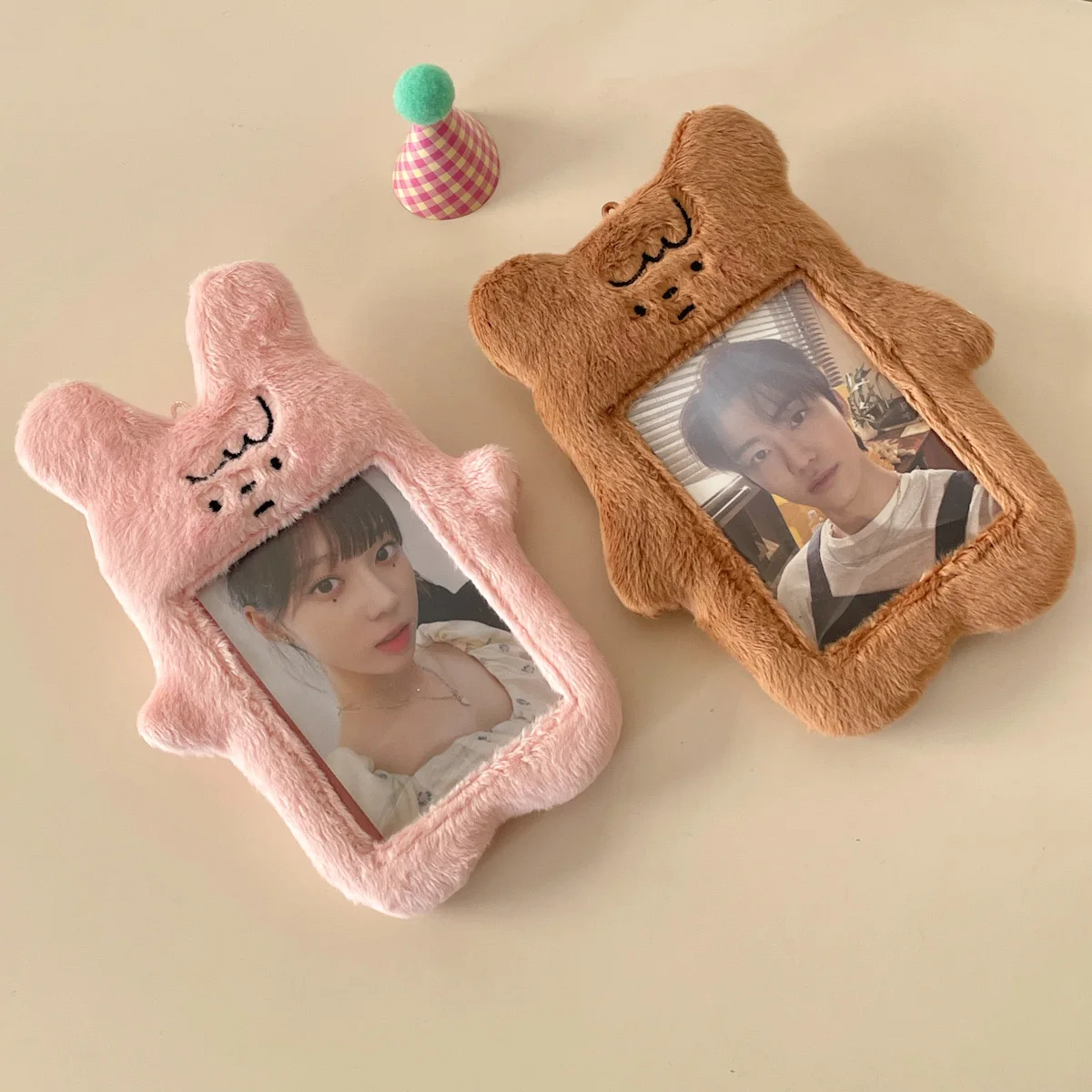 Original Cute Bear and Pink Rabbit Plush Card Holder Set for Korean Ins Polaroid Guka Small Card Display Pendant 3