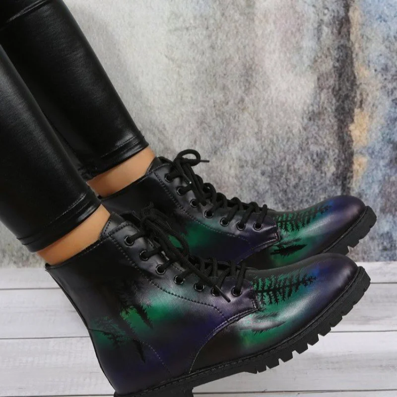 

Женские осенние высокие ботинки с цифровым принтом, ботинки из искусственной кожи в британском стиле с рисунком черепа, 2022