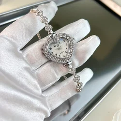Women's Rhinestone Heart Watch with Sparkling Dial & Gold - Tone Alloy Band - Elegant Compact Quartz Timepiece (Silver)