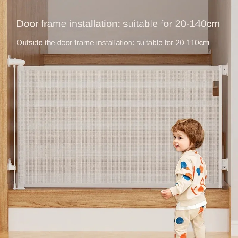 A462-Retractable Door Fence, Baby and Pet Barrier, Indoor Stair Safety Protection, Adjustable and Durable Safety Gate