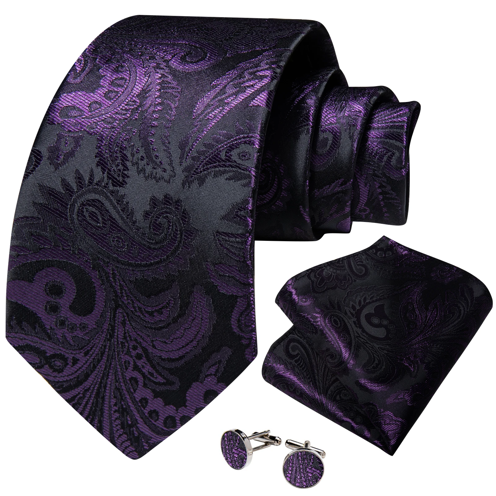 

Purple Luxury Silk Ties for Men 8cm Width Jacquard Woven Wedding Party Necktie Handkerchief Cufflinks Accessories Gift Dropship