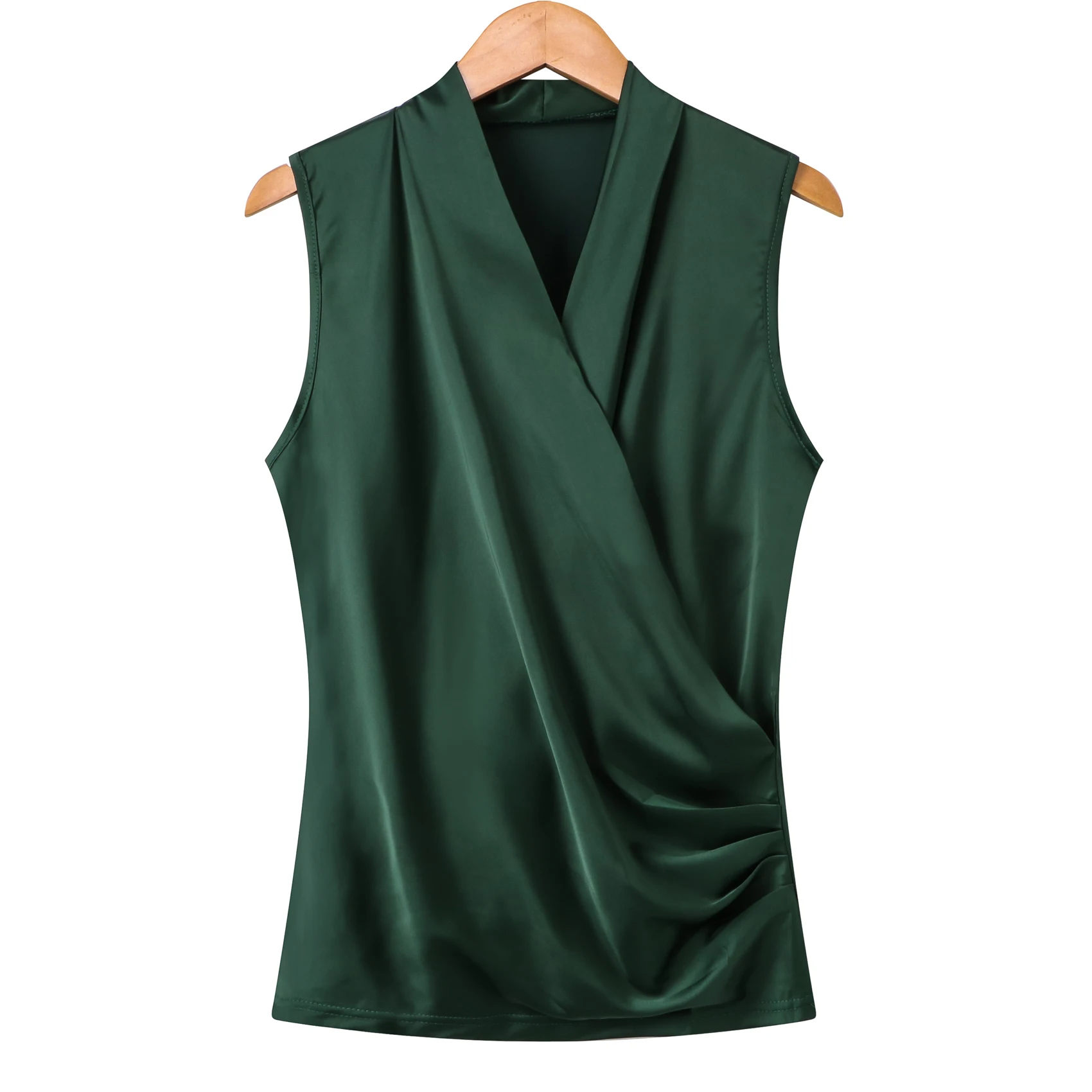 New Smooth Satin Female Sleeveless Blouse V-neck Top Slim Fit Outside Shirts