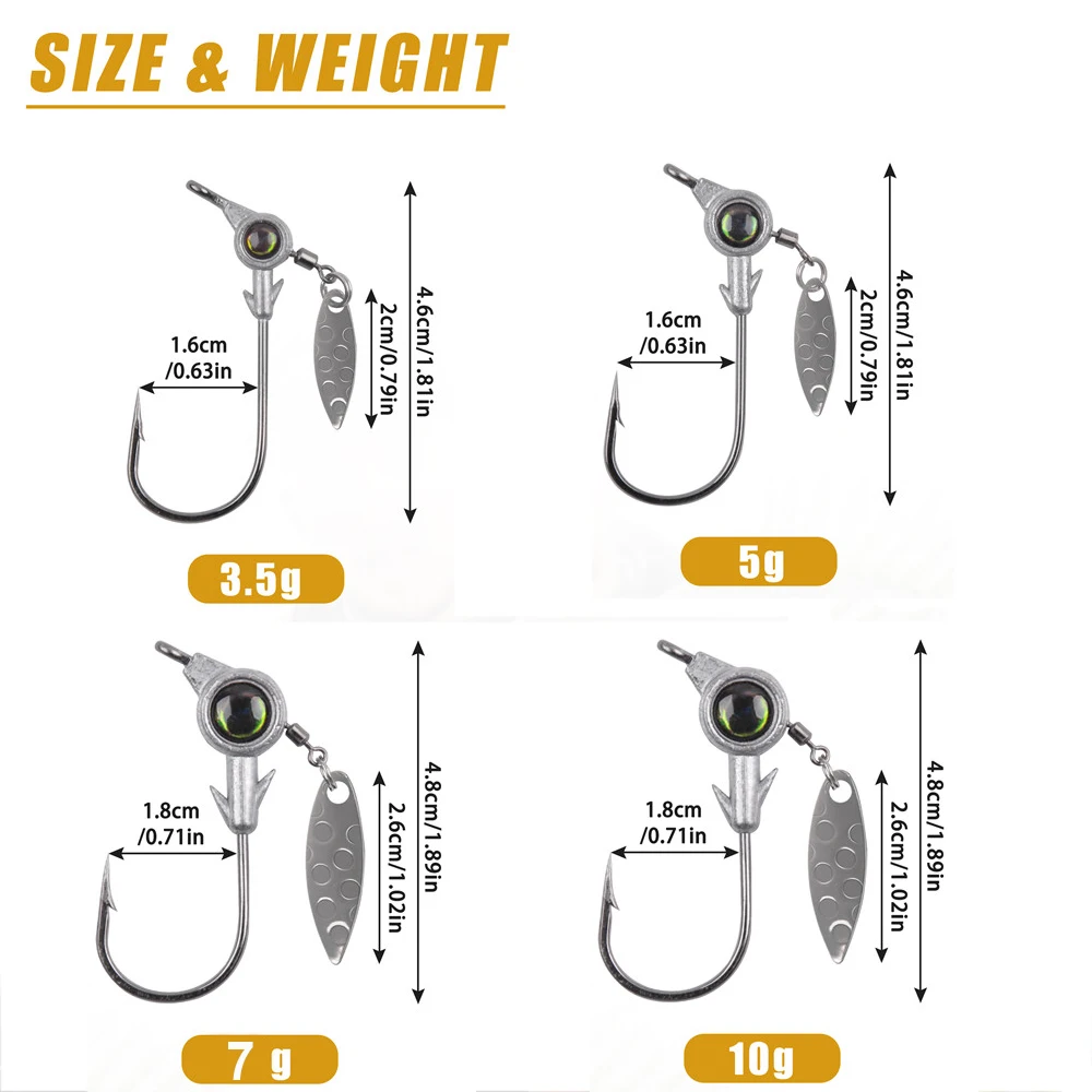 18Pcs Crappie Jig Head Kit Flat Round Ball Head 3D Eyes with Spinner Blade  underspin Jig Head Hooks Bass Trout Walleye Fishing