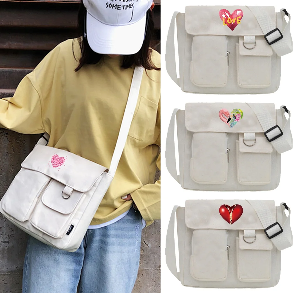 Casual Ladies Canvas Shoulder Bags for Youth Fashion Women Large Capacity Crossbody Bags Solid Handbags Messenger Bags for Women