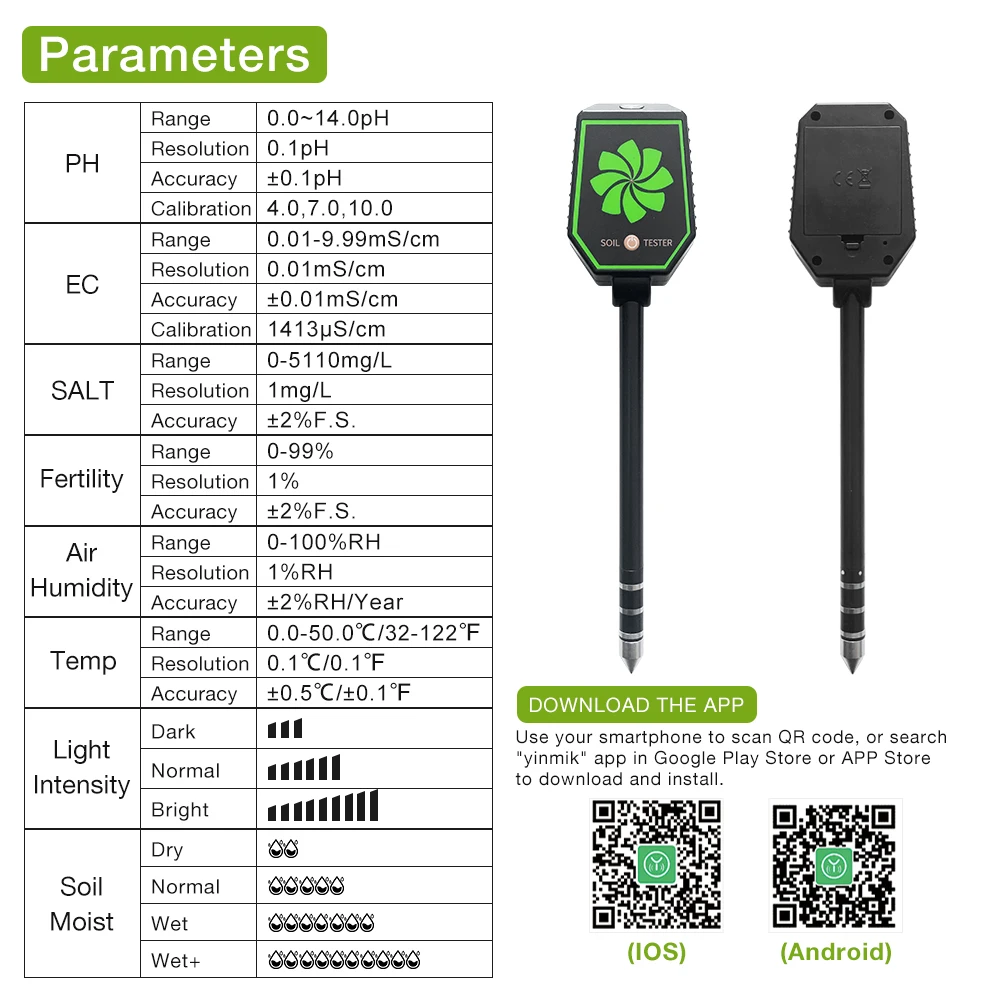Bluetooth 8 in 1 Soil Tester Meter App Control