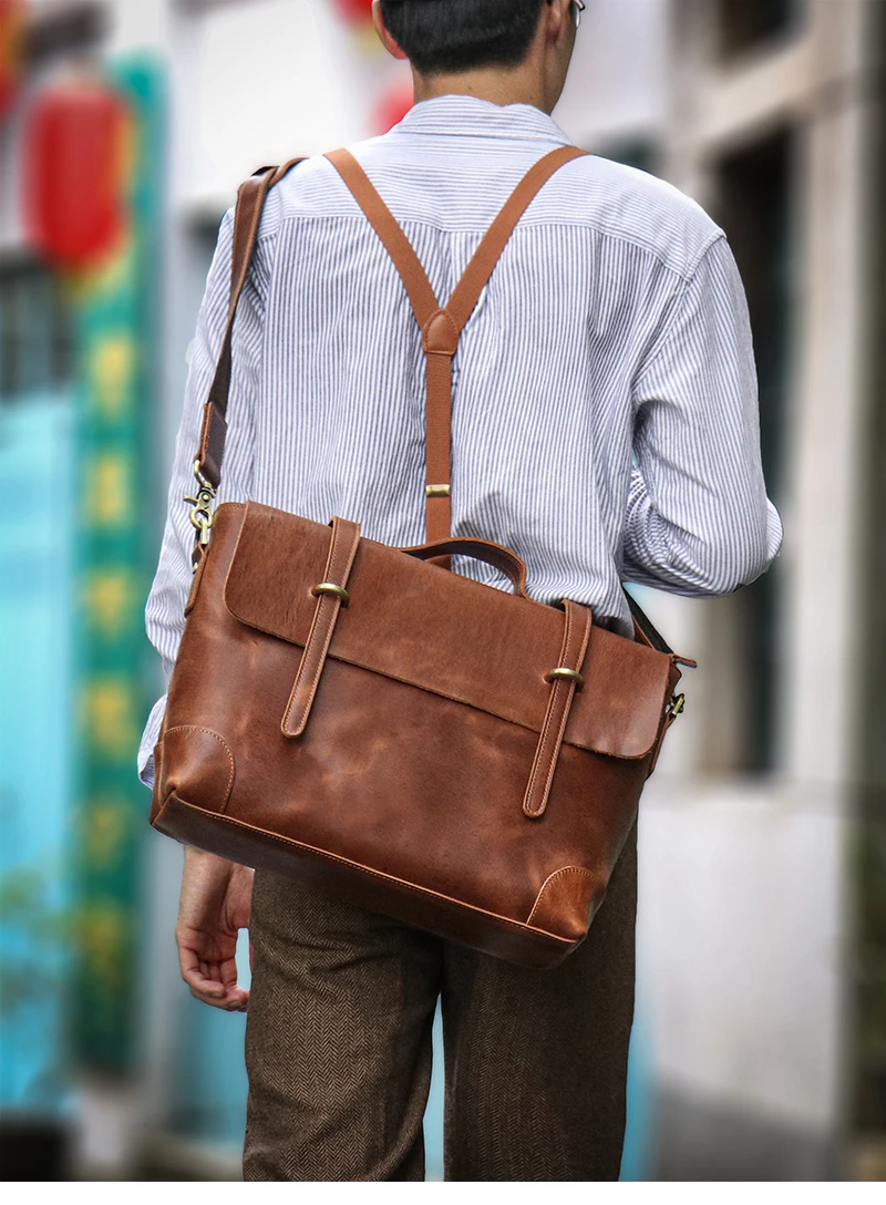 Genuine High Grade Retro Leather Briefcase Classic Men's Handbag Luxury Messenger Bag Office Computer Bags For 15 Inch Laptop
