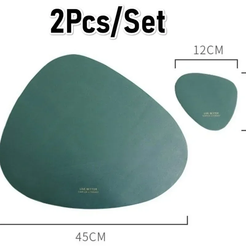 2pcs/set Leather Tableware Mat Dinner Pad Waterproof Table Mat Insulation Coaster Placemats for Restaurant Kitchen Home 2023