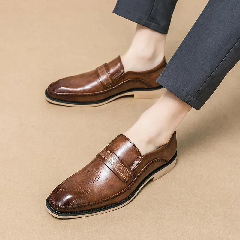 

Brown Men's Formal Shoes Black Loafers Round Toe Slip-On Solid Handmade Dress Shoes for Men Size 38-44 Free Shipping