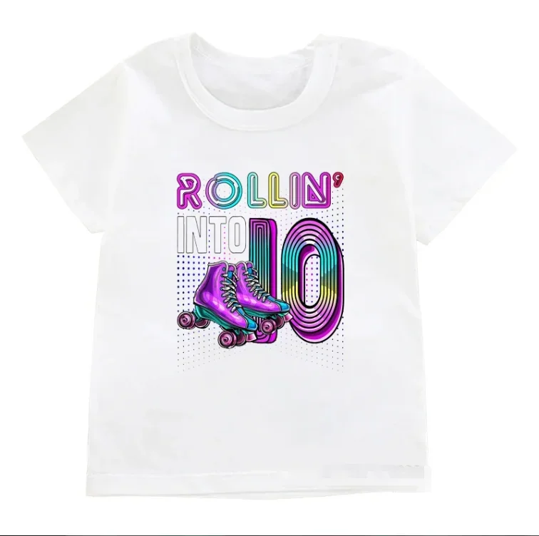 Funny T-shirt for 6-12 Roller Skating Print Kids Rollin Into Clothing Baby New Fashion White T-shirts Street Trend Tees Tops 5