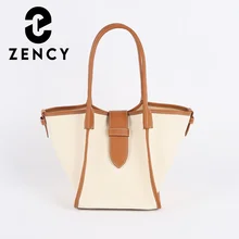 

Zency Genuine Leather Tote Bag For Women Designer Fashion Bucket Luxury Brand Handbag Large Capacity Young Shopper Top-handle