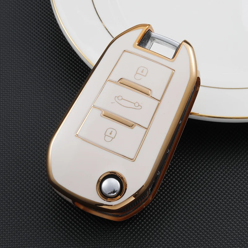 TPU Flip Folding Key Fob Cover Case For Citroen C3 C4 Berlingo 2021 For Peugeot 208 2008 301 308 3008 RCZ 508 408 2008 307