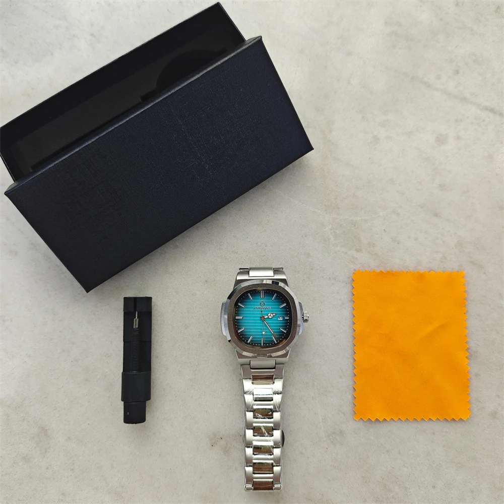 Luxury Square Waterproof Luminous Date Watch for Men - Stainless Steel Quartz with Gift Box