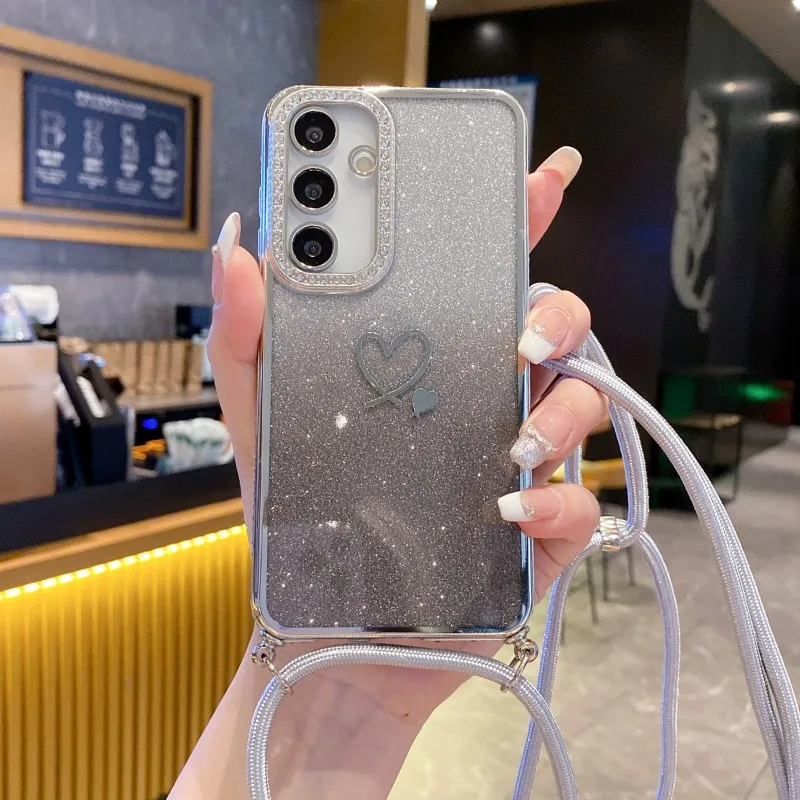 Lanyard Diamond Shockproof Crossbody Glitter Phone Case with Cord Strap