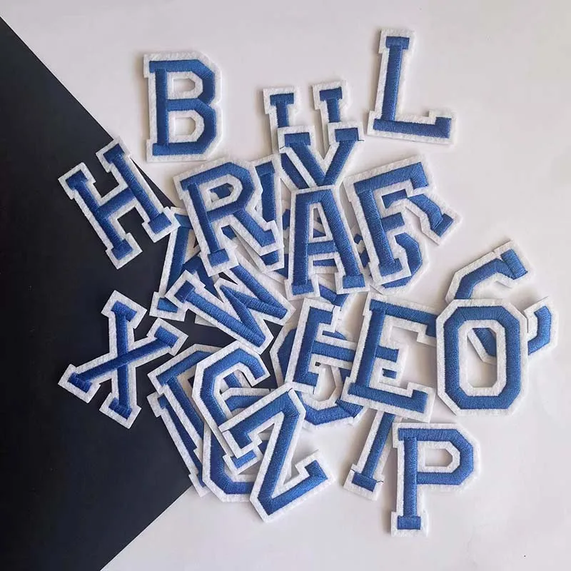 A ~ z blaues Alphabet englische Buchstaben mit weißer Kante Stickerei Applikation Eisen auf Patches, thermo klebende Stoff Kleidung Aufkleber – Detail 3