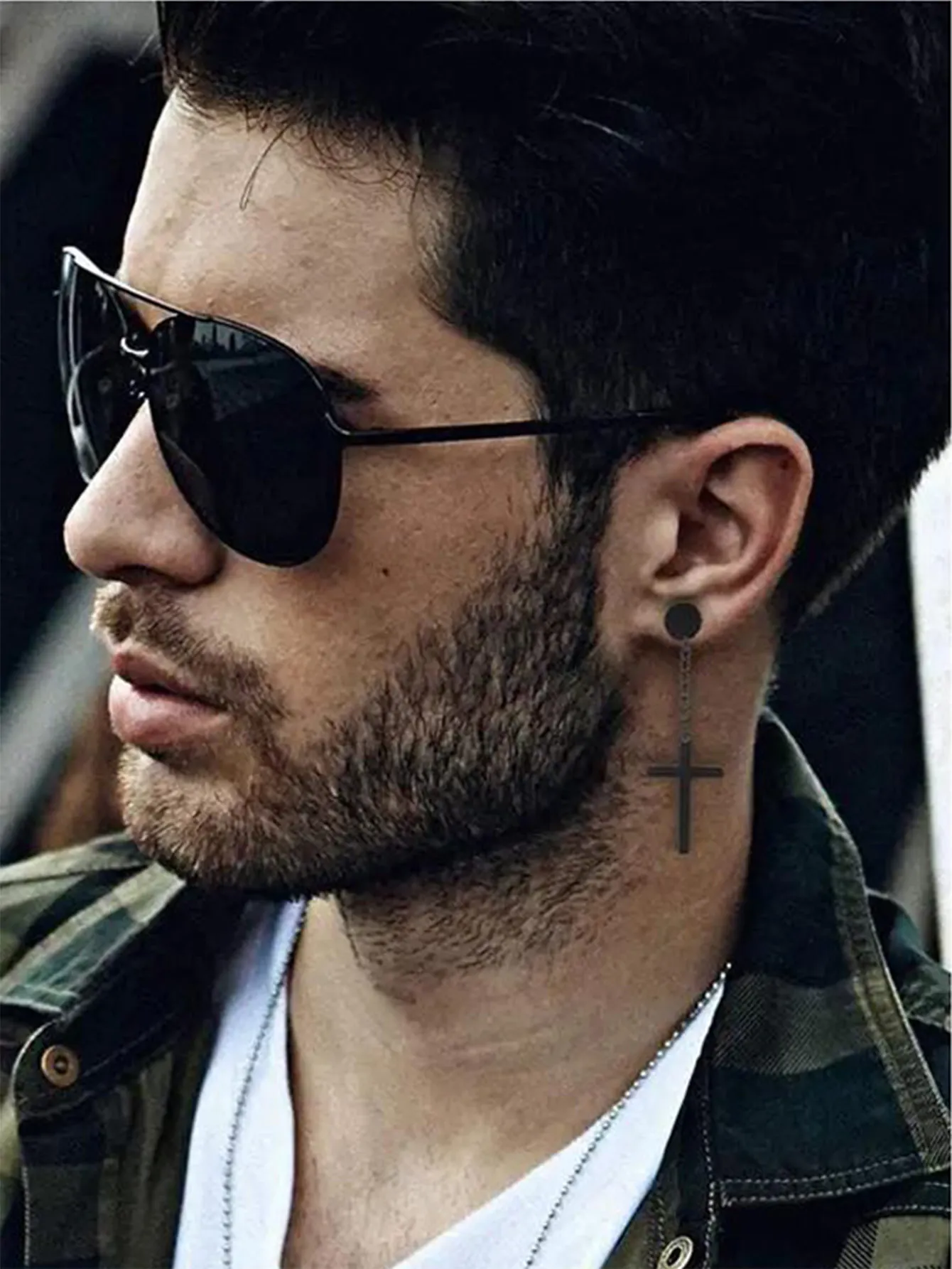 Magnetic Earrings Clip Earrings Ear Accessories 2-7 pcs Men's Punk Cross Lightning Star Array Stainless Steel Earring Sets