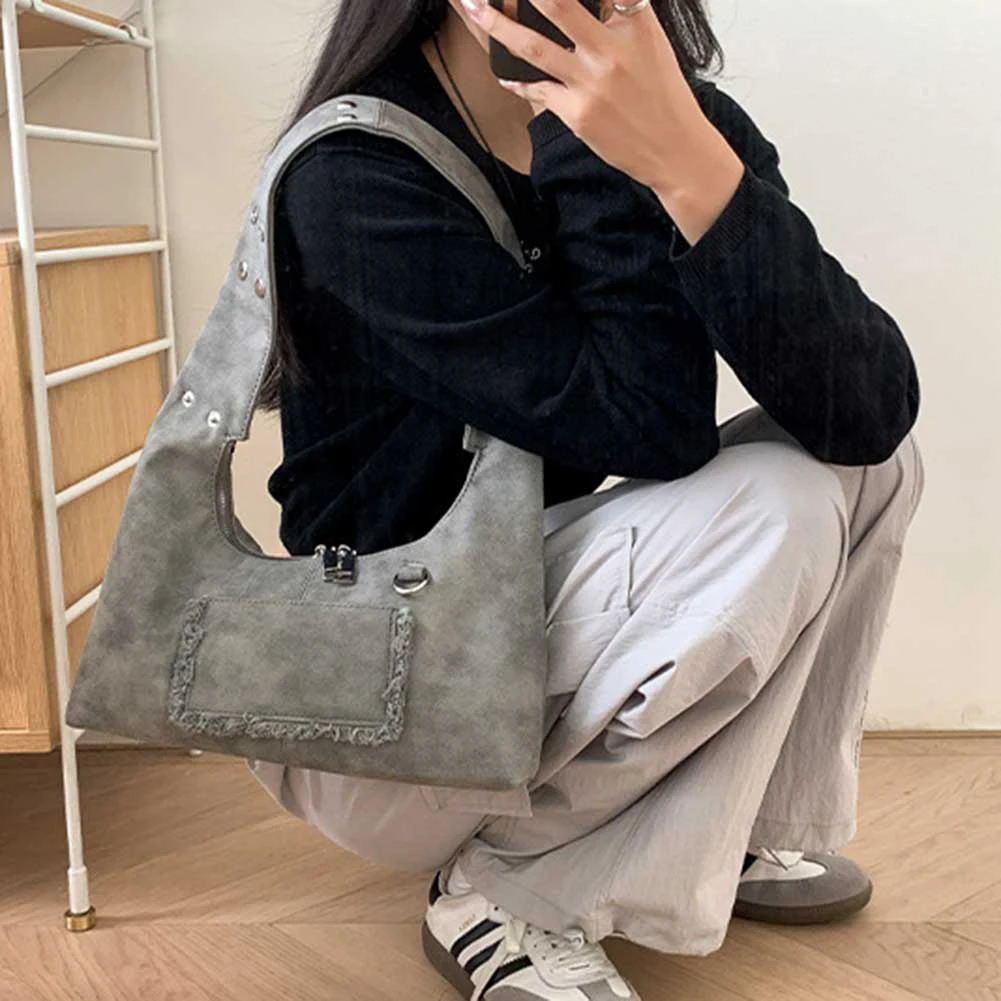 Suede Shoulder Bag for Women Chic Handbag Luxury Designer Handbags Purse Female Clutch Y2K Girls Top Handle Ladies Commuter Bag