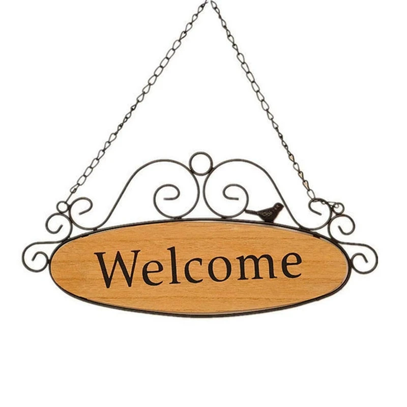 

Welcome Door Signs Decorative Wood Hanging Sign Home Plaque Garden Bar Cafe Shop Store Front Door Wall Hanging Decoration