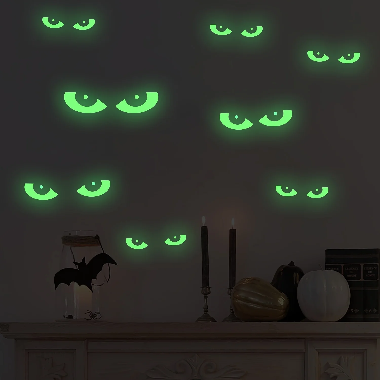 8 Pairs Glow in The Dark Halloween Eyes Window Clings Removable Luminous Fluorescent Window Sticker Halloween Wall Decal