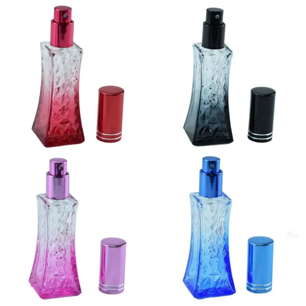 

21ml Colorful Square Glass Perfume Bottle Thick Mini Fragrance Cosmetic Spray Bottle Refillable Glass Vials Sub-Bottling