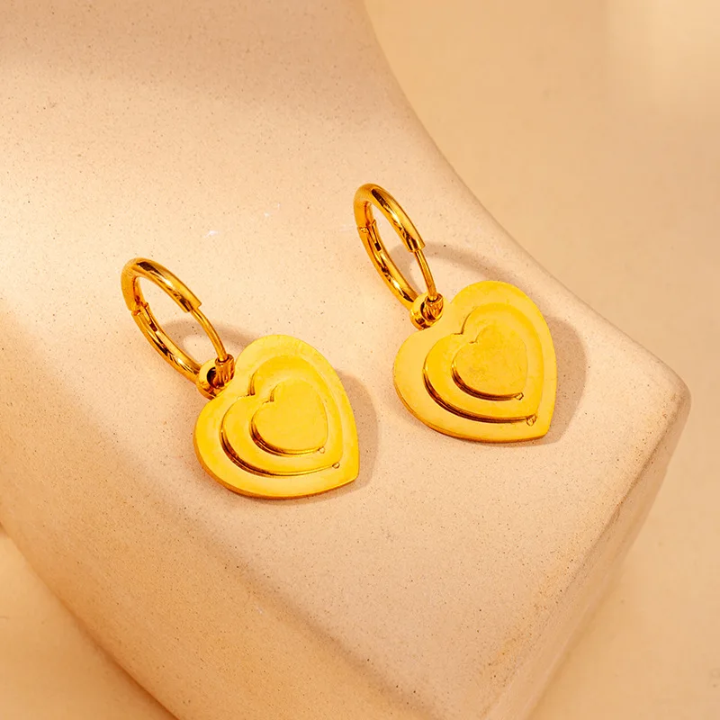 Handmade Stainless Steel Heart Layered Earrings For Women 18K Gold Plated Metal Waterproof Jewelry 1