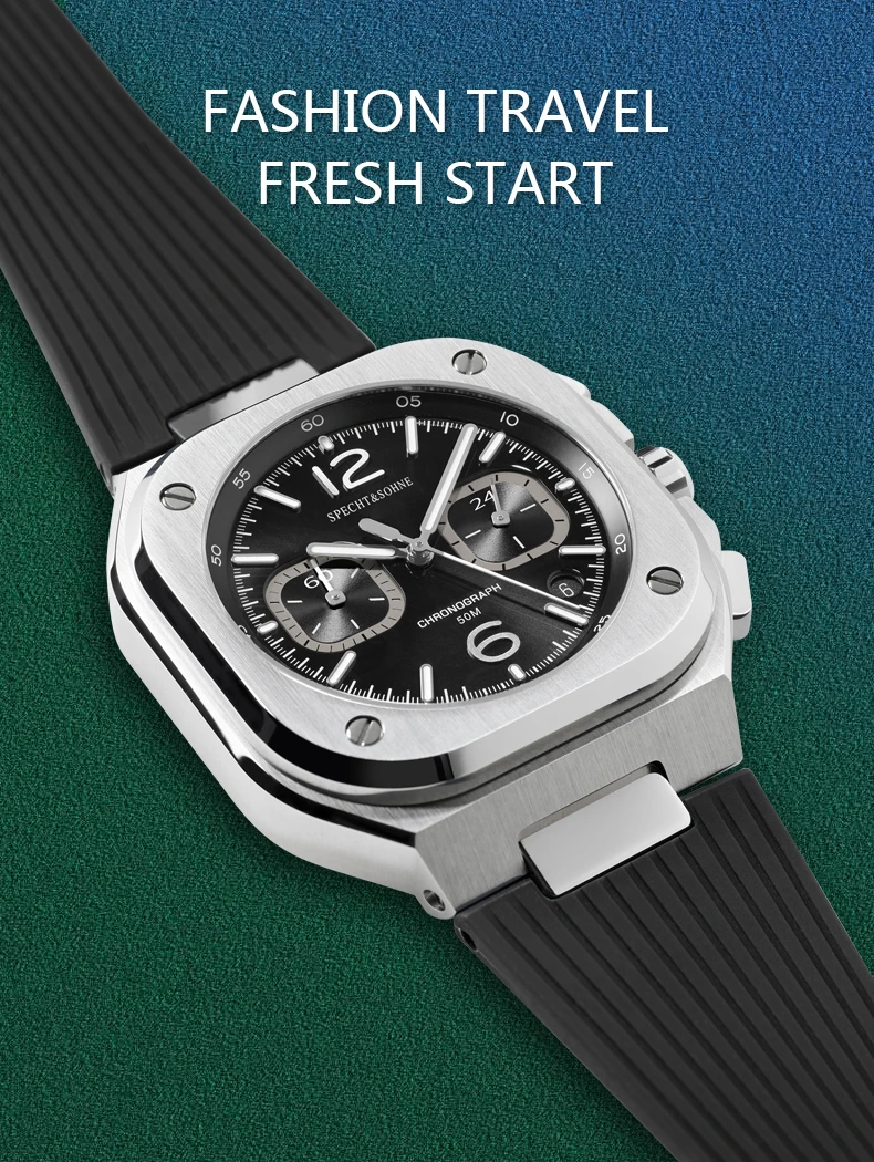 Specht & Sohne Quartz Relógios Masculinos Relógios Desportivos Impermeáveis Pulseira de Borracha Sapphire Marca de Luxo Moda 50m - Image 6