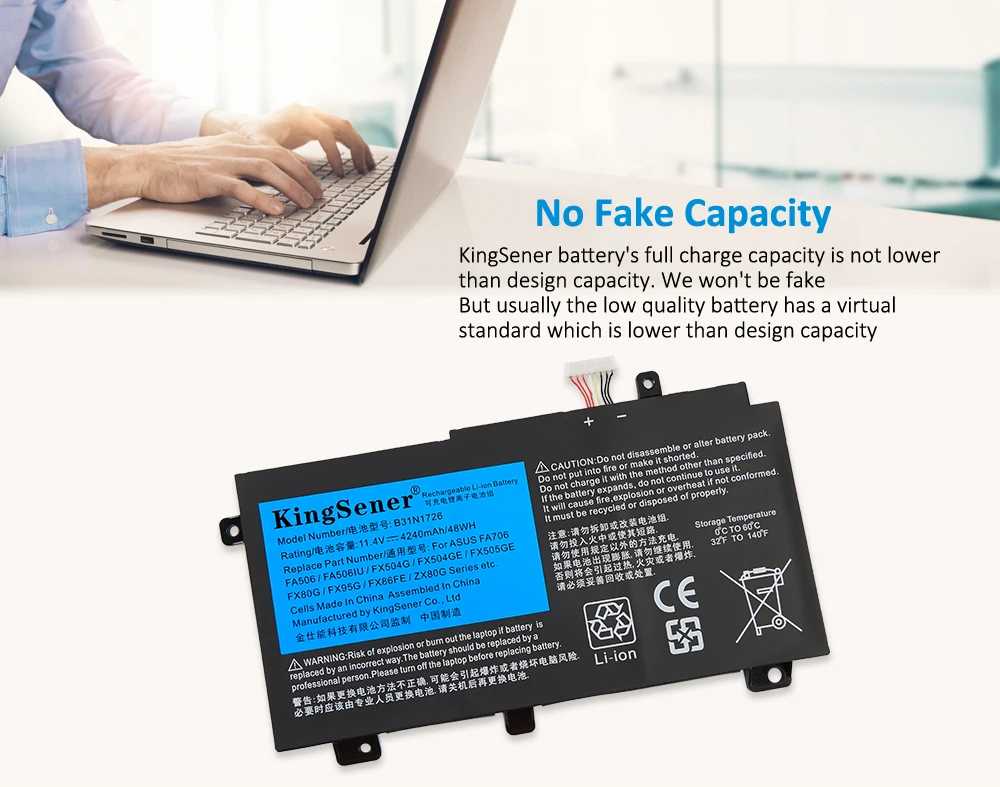 KingSener-B31N1726 B31BN91 para ASUS, FX504, FX86, FX80GM,
