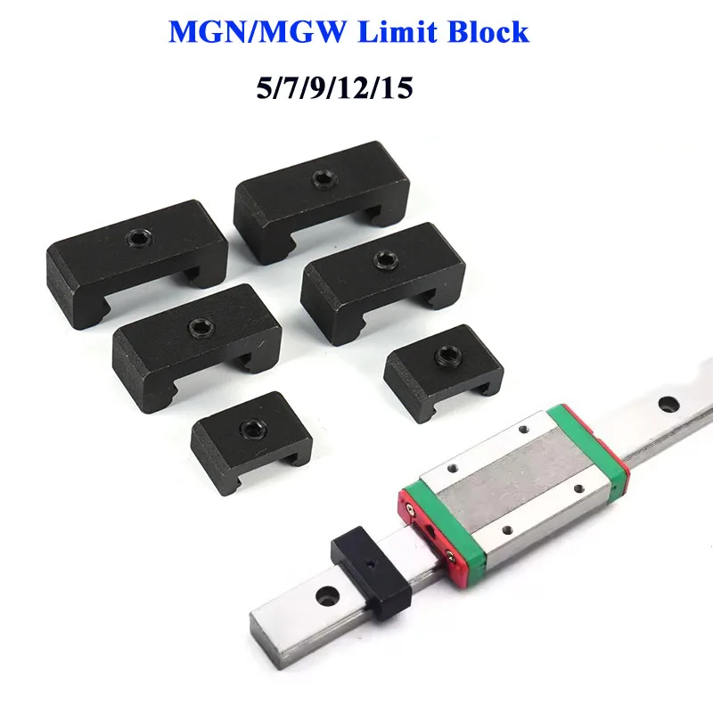 บล็อกจำกัดระยะเหล็ก 2 ชิ้น บล็อกกำหนดตำแหน่งรางเลื่อนแบบเส้นตรง บล็อกยึดสำหรับ MGN7 MGN9 MGN12 MGN15 MGN5 MGW7 MGW9 MGW12 MGW15 1
