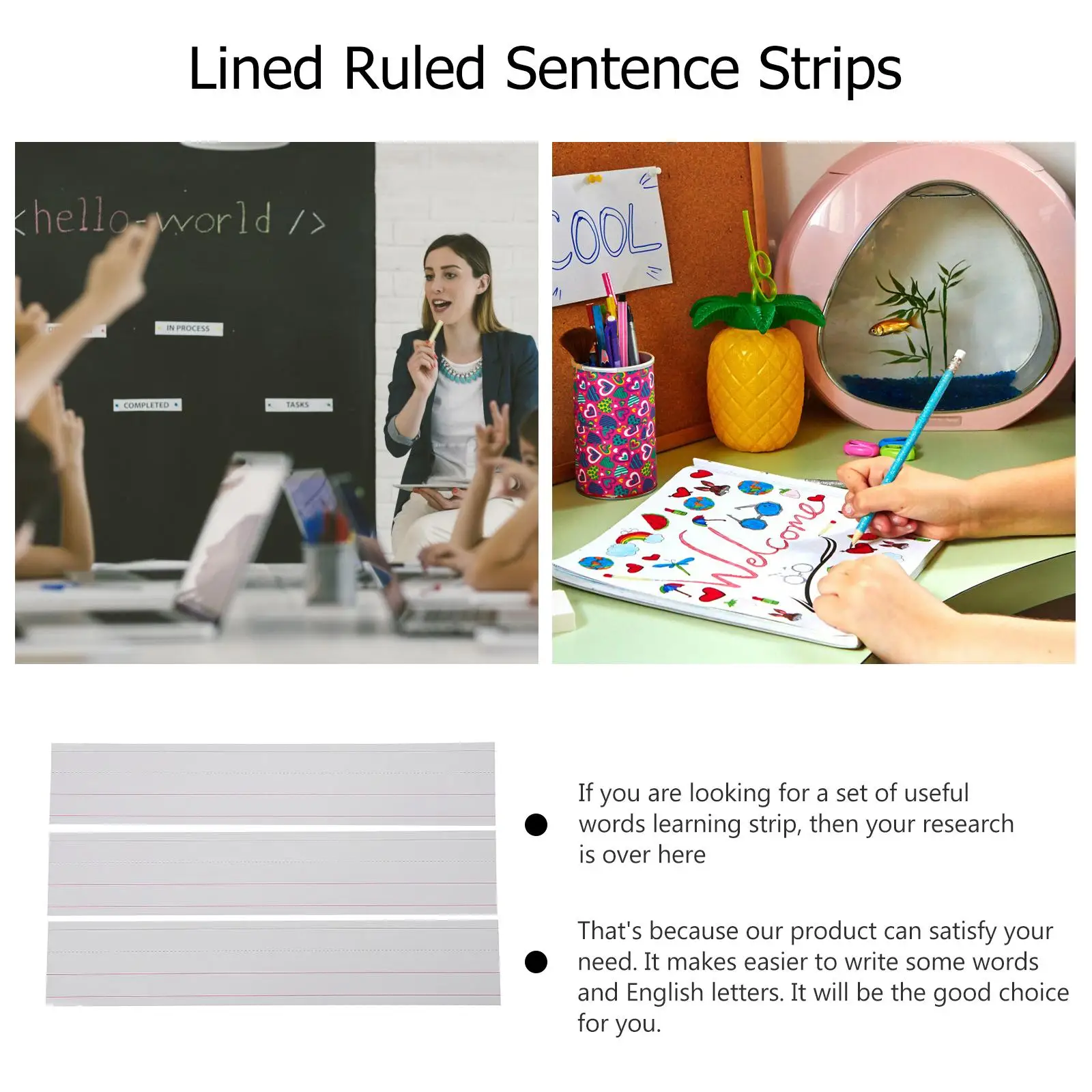 50pcs Dry-Erase Sentence Strips School Learning Sentence Strips Office Supplies