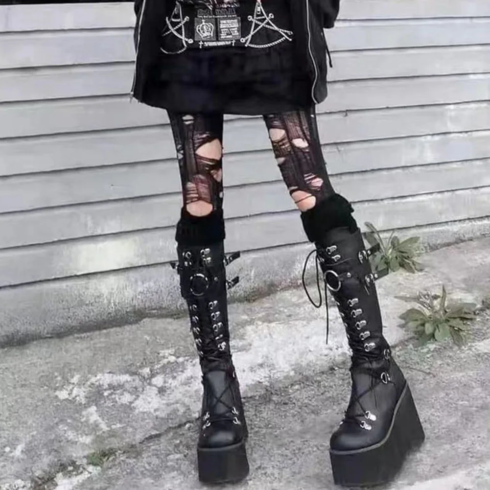 【THEAIRTOWN】y2k head high boots★ Harajuku Goth Punk Y2K Grunge Aesthetic Chunky Platform